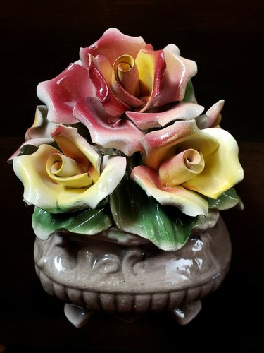 Vintage Authentic Italian Italy Capodimonte Handmade Ceramic 3D Rose Figurine - Picture 7 of 11