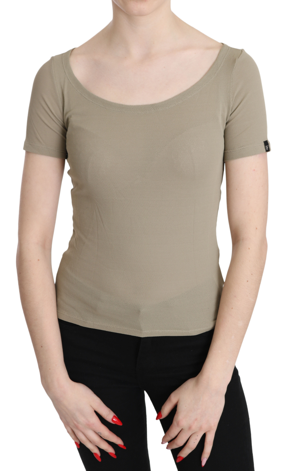 Блузка GF FERRE, серая, из 100% нейлона, повседневная майка с коротким рукавом, IT42/US8/M, цена за 200 долларов США