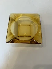 Ashtray - Amber Glass Square Tray Measures 4 5/8" X 4 5/8"