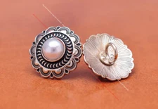 10X Western Floral Silver Pearl Leathercraft Shank Sewing Button Connector 1"