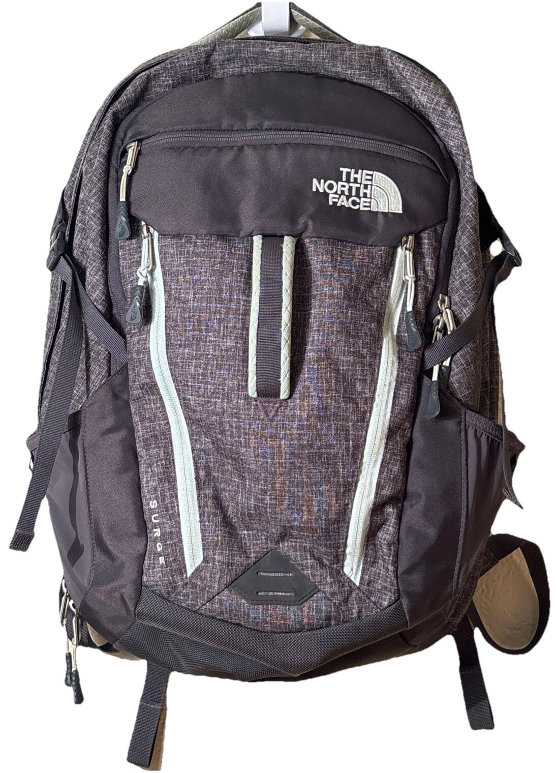 North Face Surge Gray Mint backpack Laptop School Hiking Work Nice Condition