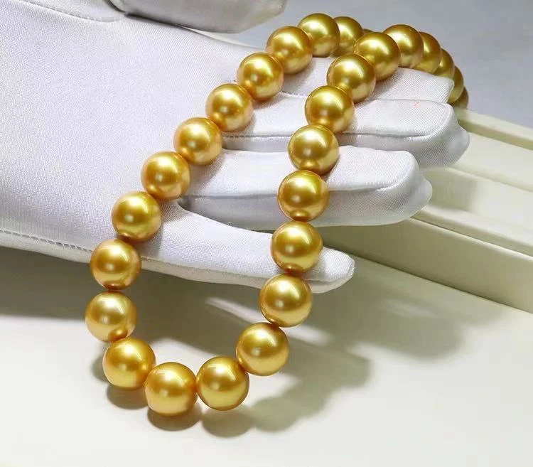 Collar de perlas redondas del Mar del Sur AAAA9-10 mm + 12 mm 16/36 pulgadas 14 k Foto 4 de 4