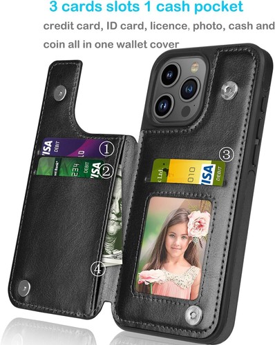 Funda de cuero para teléfono iPhone 15 Pro Max 14 13 12 11 billetera porta tarjetas cubierta - Imagen 6 de 52