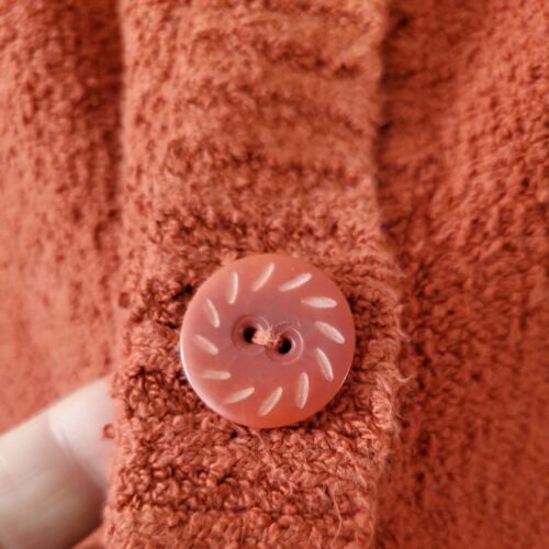 Flax Pima Boucle Cotton Cardigan Button Front Burnt Orange Size S/M Lagenlook - Picture 3 of 7