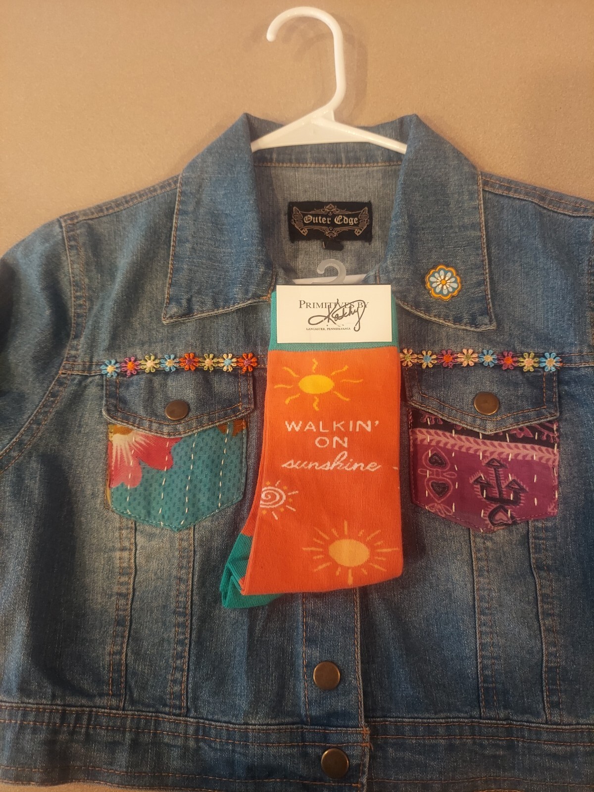 Denim Jacket Upcycled I Believe in the Sun with FREE matching socks-image