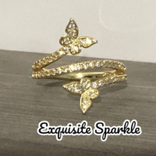 Beautiful 10k Gold Double Butterfly CZ Diamond Pave Ring