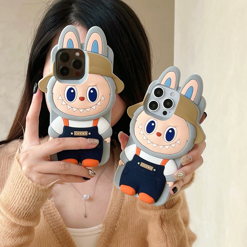 For iPhone 16 Pro Max 15 14 13 12 Cartoon 3D Labubu Rubber