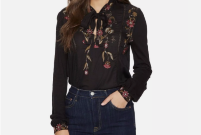 lucky brand black embroidered top
