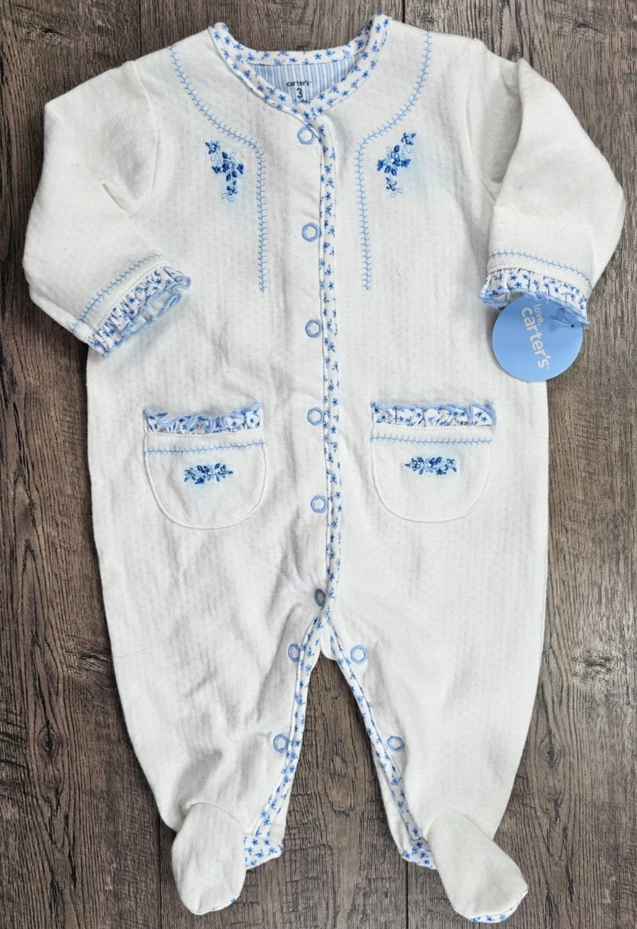 Baby Girl Clothes New Vintage Carter's 3 Month Pretty Blue Footed Outfit