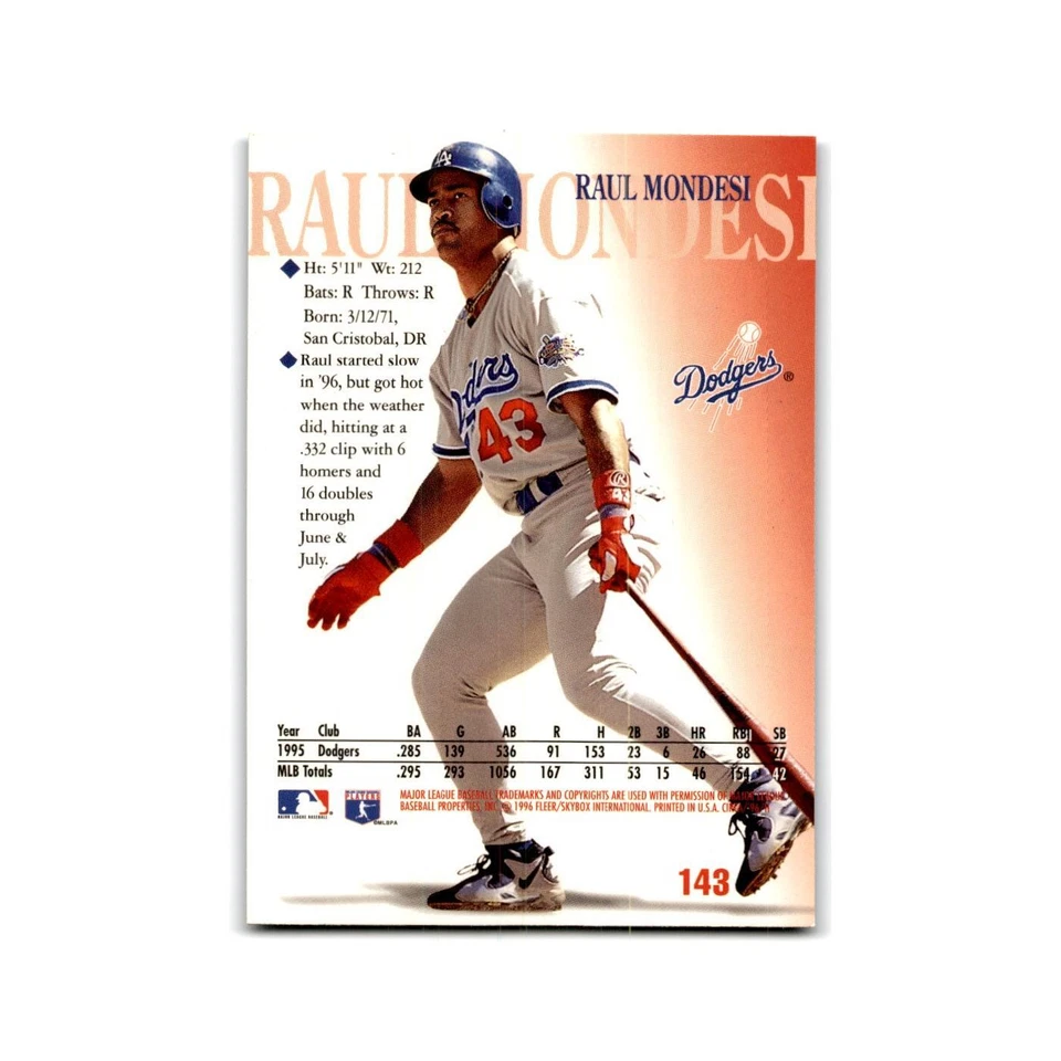 Raul Mondesi 1996 Circa #143 Los Angeles Dodgers Baseball Card NM - Image 2 of 3