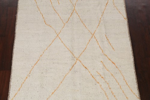 5x8 Geometric Moroccan Oriental Area Rug Hand-knotted Wool IVORY/ ORANGE Carpet - Picture 3 of 12