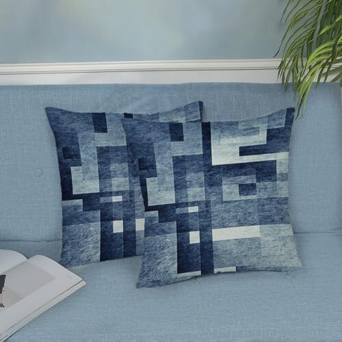 Dusty White Pillow Covers 18x18, Abstract Art 18" x 18" (Pack of 1) Navy Blue - Bild 4 von 7