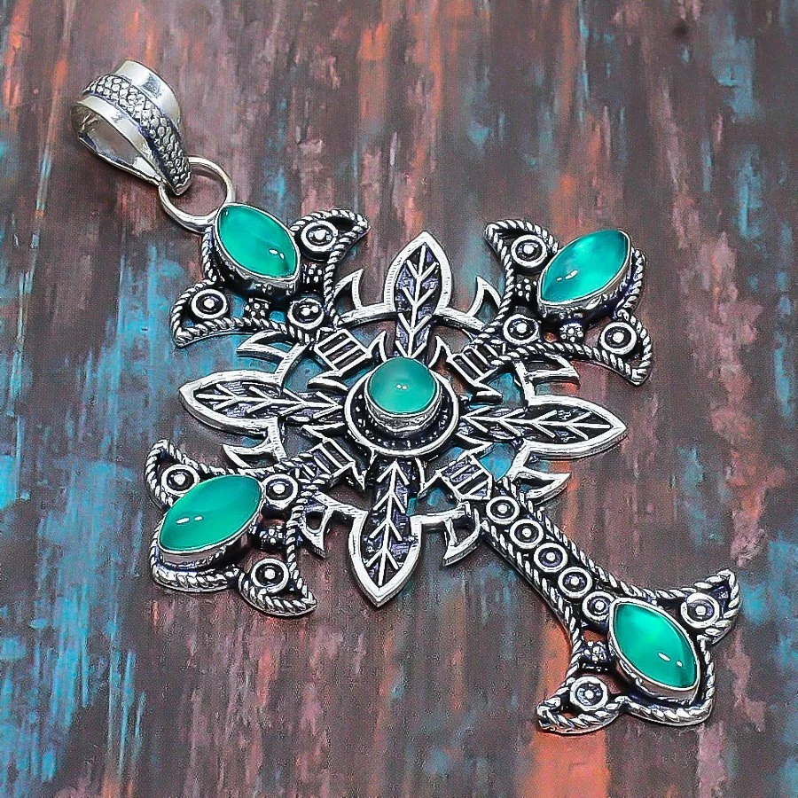 Cruz Verde Ónix Piedra Preciosa Hecho a Mano Regalo Joyería Colgante 3.35" S608 Foto 2 de 4