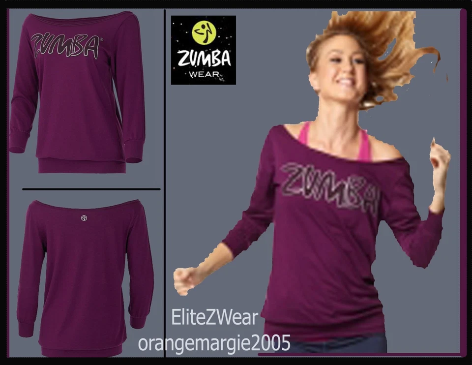 Camiseta ZUMBA HEADLINER OFF-THE-SHOULDER Cuello Barco TOP Cómoda! Easy-Fit S M XXL Foto 4 de 4