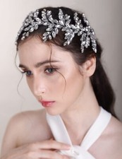Bride Wedding Rhinestone Hair Vine Bridal Gold Headband Wedding Long Headpiec...