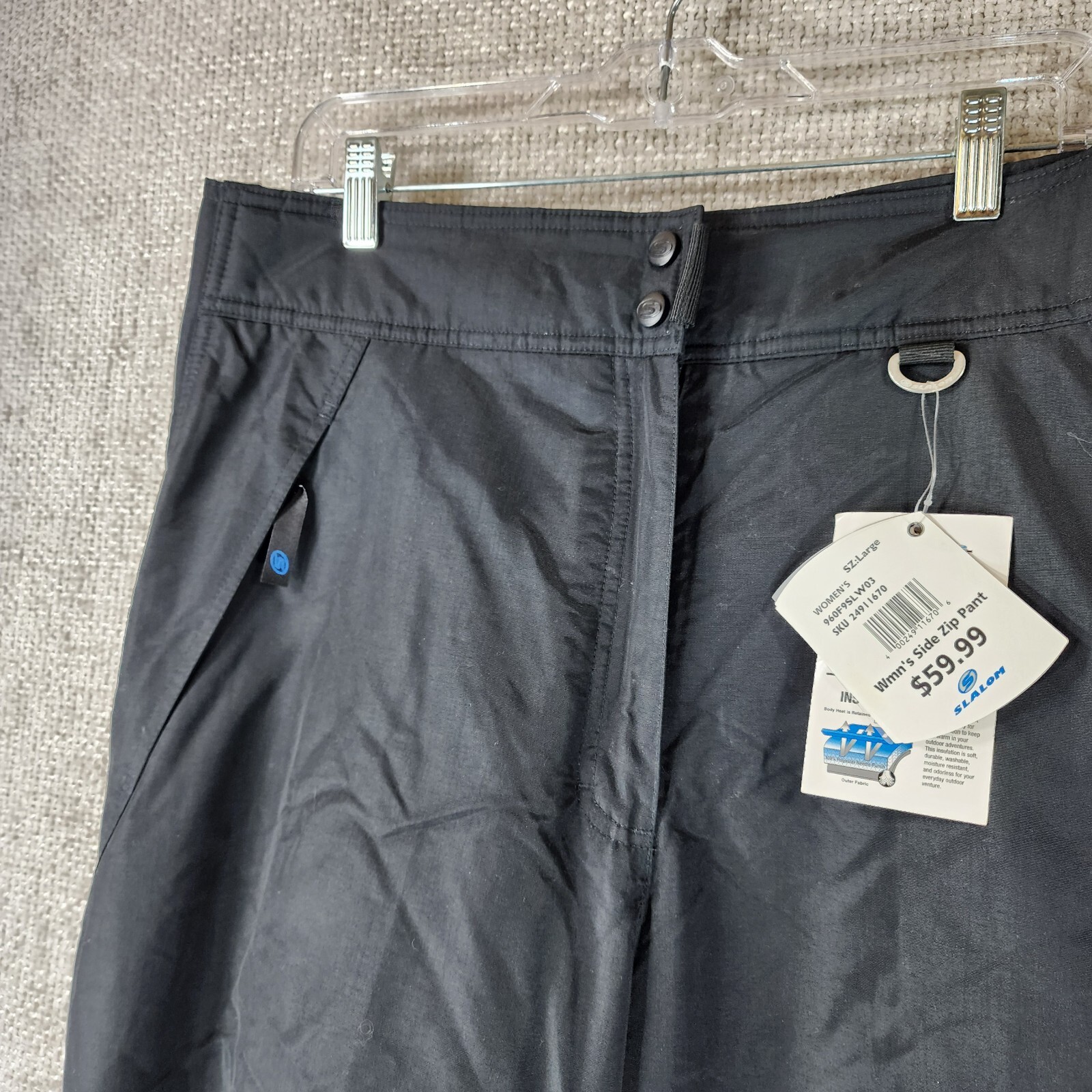 Slalom Snow Pants Womens L Black Side Zip Insulated Ski Snowboard Soft Shell NEW