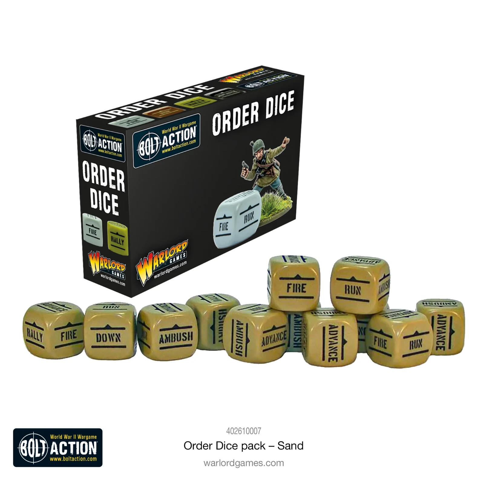 Order Dice Set Of 12 - Sand - Warlord Games Bolt Action Miniatures