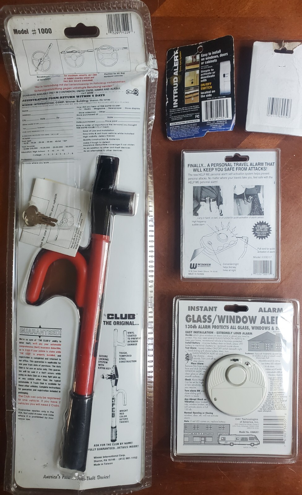 1986 The Club Anti-Theft Steering Wheel Help Me Personal Alarm + Door Window Lot