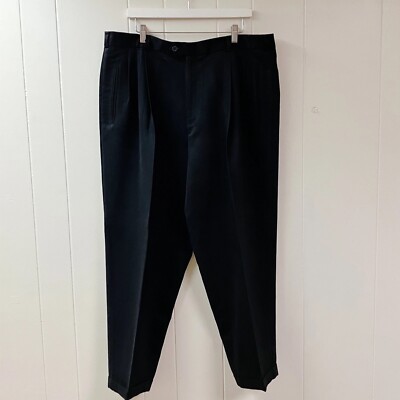Business Travel CONTE di MILANO Mens Black Pleated Pants Dress 40 X 29 Cuffed