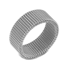 10MM Stainless Steel Braided Mesh Ring Flexible Wide Band Plain Non-Tarnish R64