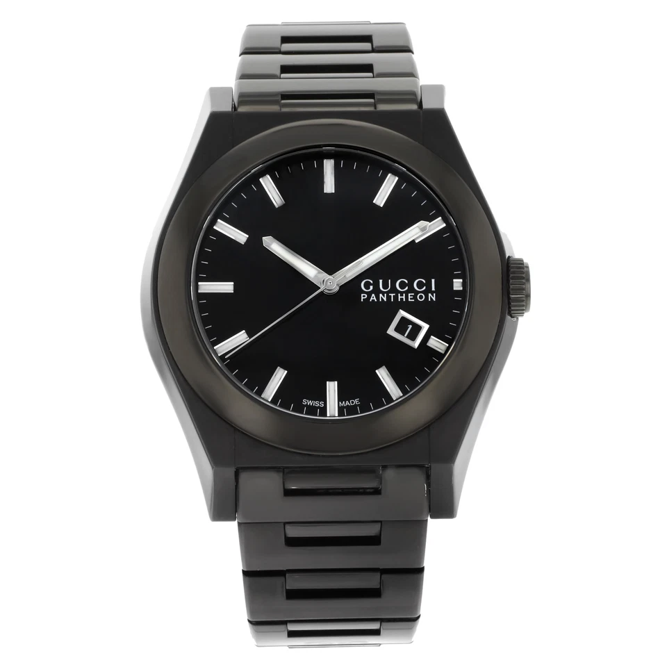 Gucci Pantheon 115 Black Ion Plated Steel Quartz Mens Watch YA115244