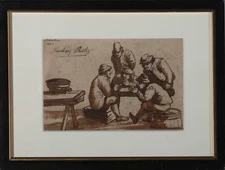 Framed Early 19th Century Watercolour - The Smoking Party