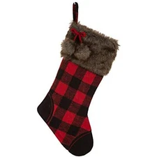 glitzhome Plaid Christmas  Hooked Xmas Fireplace Hanging Stockings  21" H