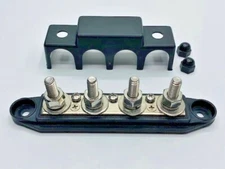 4 Way Terminal Junction Block Busbar 5/16" 250 amp 12v with Cover - Black