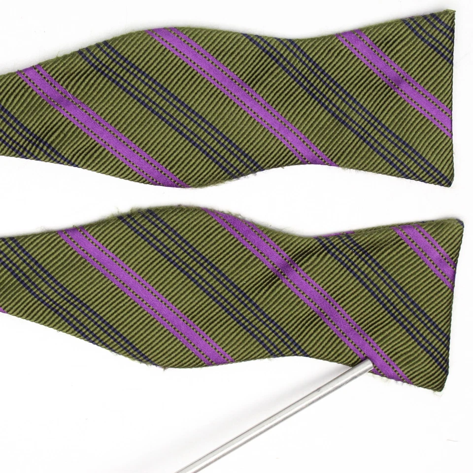 Pajarita de seda para hombre Robert Talbott verde púrpura azul marino rayas mariposa Foto 3 de 4