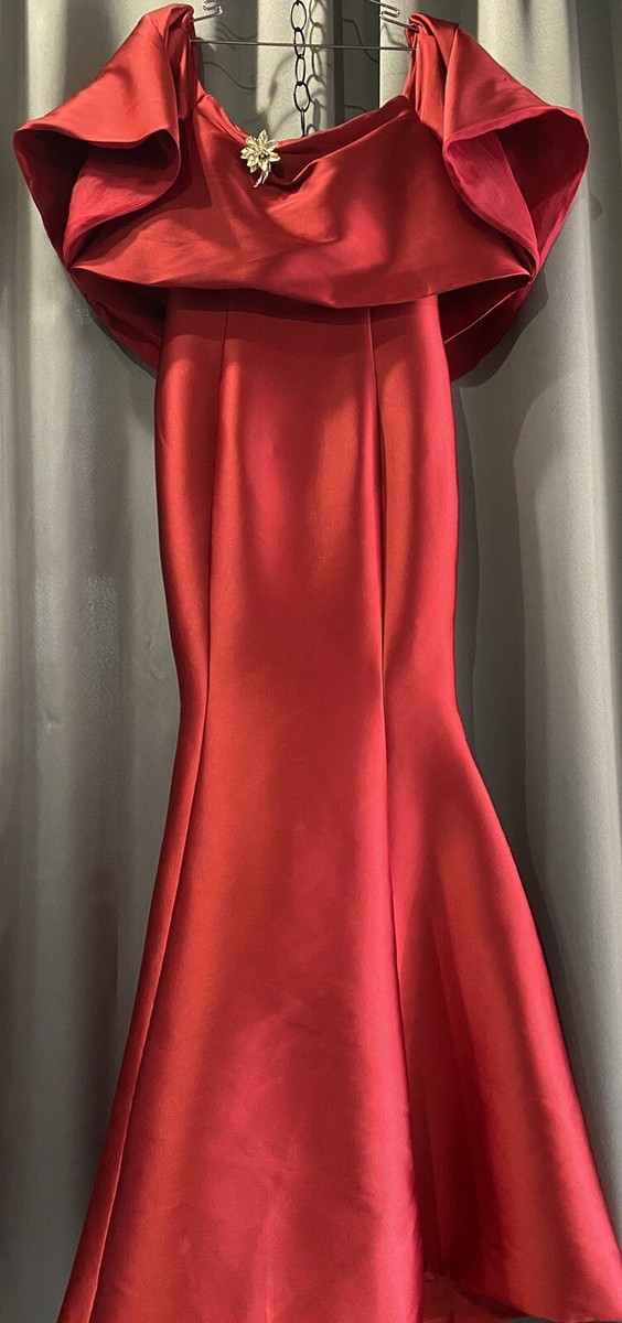 MONIQUE LHUILLI Metallic Red Off The Shoulder Mermaid Formal Gown