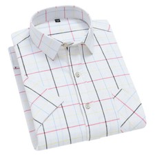 Mens Dress Shirts Short Sleeves Formal Business No Iron Plaids Casual Shirts Top