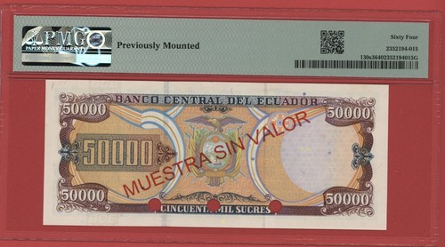 ECUADOR SPECIMEN 50000 SUCRES 1995 PICK # 130s3 PMG 64 CHOICE UNCIRCULATED. - Imagen 2 de 2