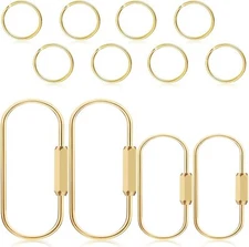 4Pcs Brass Screw Lock Keychains with 8 Flat Rings Gold Carabiner, 