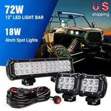 Nilight 12" Inch 72W Spot Flood Combo LED Light Bar w/ 2x 4" 18W Spot Fog Lights