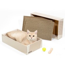 Cat Scratcher Box with 4 Cat Scratching Pads 2 Separate Cat Cardboard Boxes C...