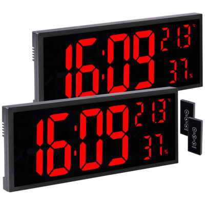 Lunartec 2er-Set LED-Wand- & Tischuhren, Jumbo-Uhrzeit, FB, Hygro-/Thermometer