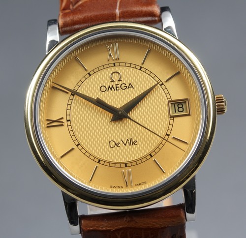 New Batt [MINT] OMEGA De Ville Prestige Cal.1532 36mm Gold Dial Qz Men Watch