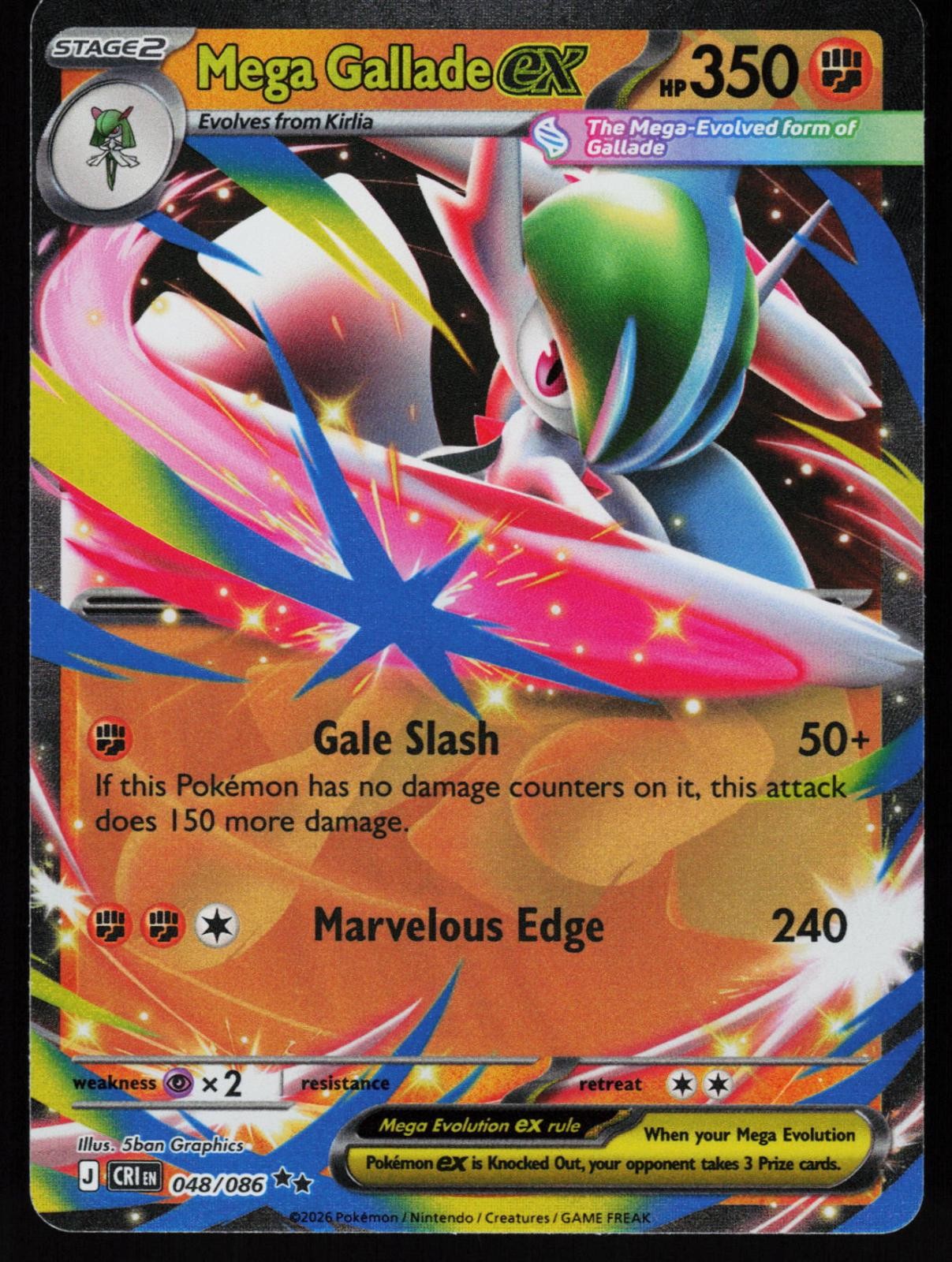Mega Gallade ex 048/086 Chaos Rising Holo Double Rare NM/M Pokemon Graphics