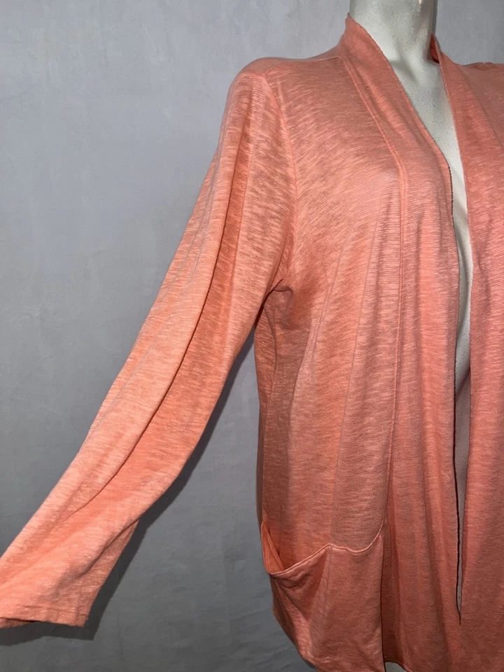 Suéter J. Jill Mujer Talla 1X Coral Línea Larga Cárdigan Mezcla de Lino Bolsillos Abiertos Foto 3 de 4