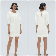 Everlane White Seersucker White Puff Sleeve Mini Dress
