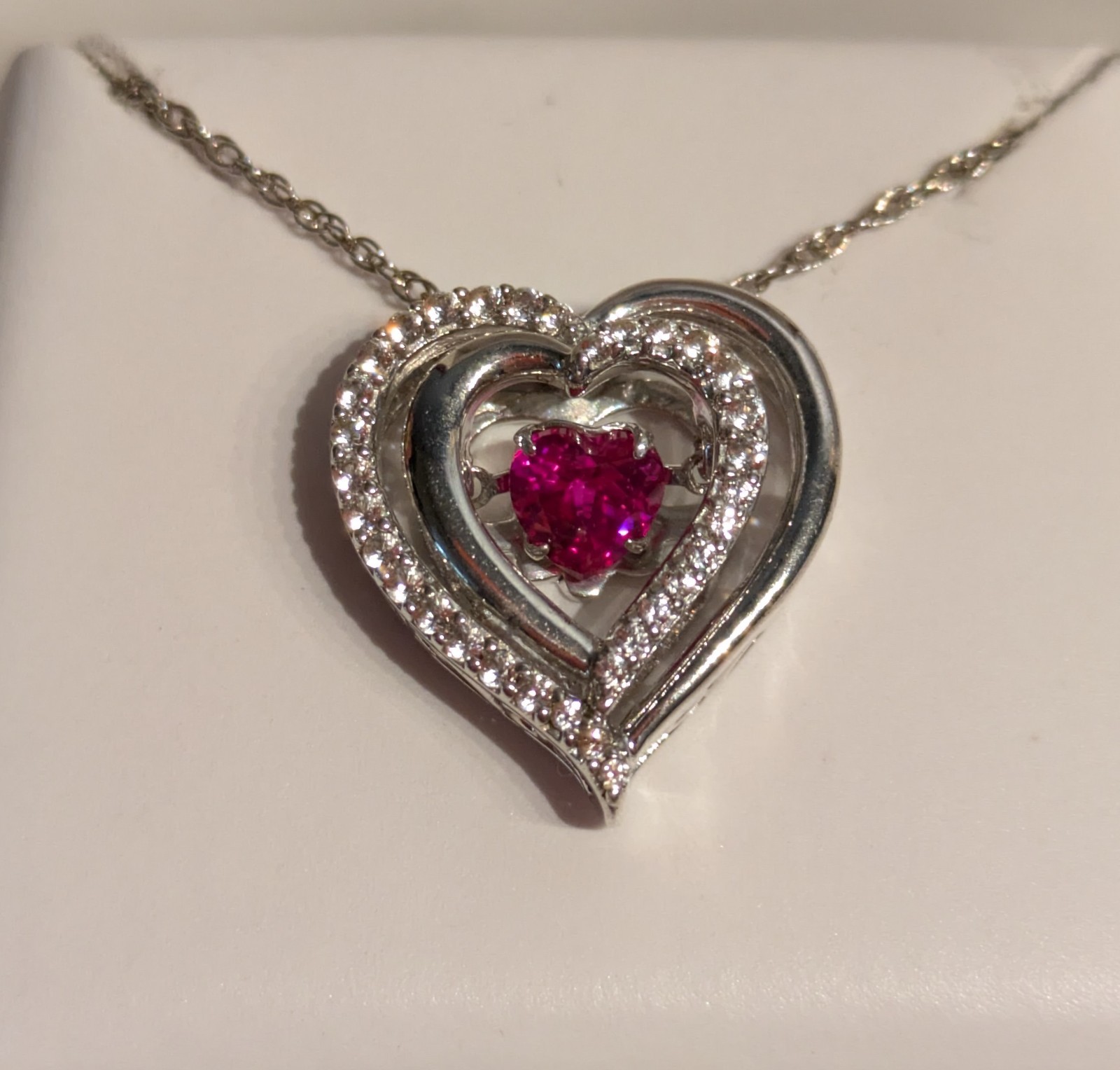 Sterling Silver Clasp Lab Created Ruby And White … - image 1