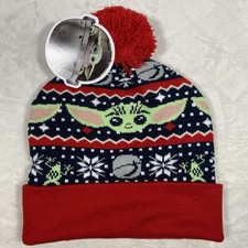 Star Wars Beanie Mandalorian Grogu Hat Youth The Child Fair Isle Knit Pom NWT
