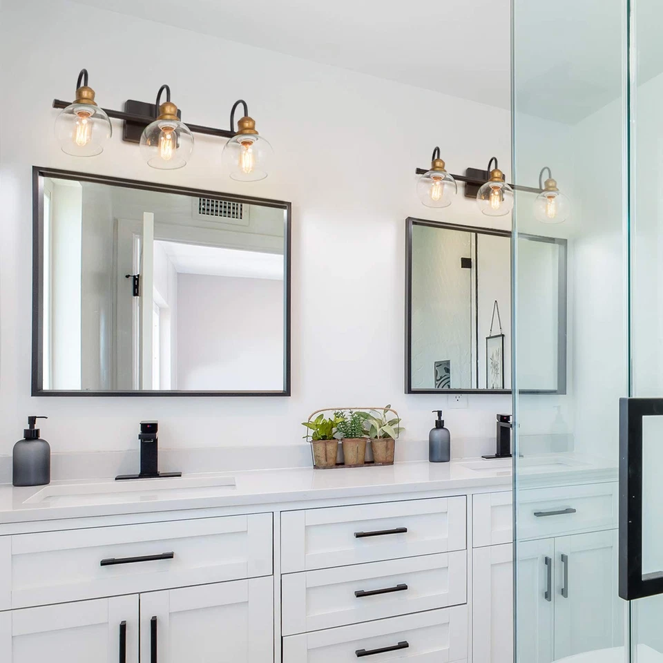 Lámparas de baño, luces de tocador con acabado de bronce frotado con aceite, antiguas... Foto 4 de 4