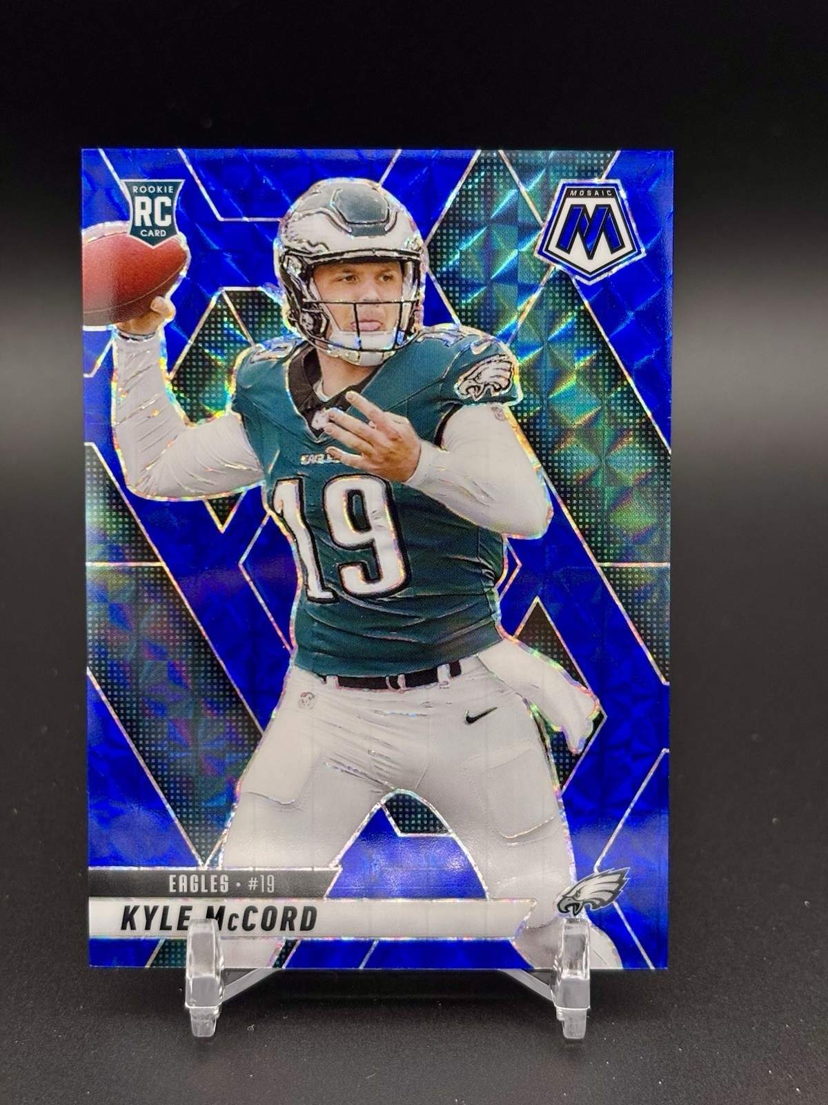 2025 Panini Mosaic Kyle McCord Blue Mosaic Prizm #352 Eagles /99 Rookie