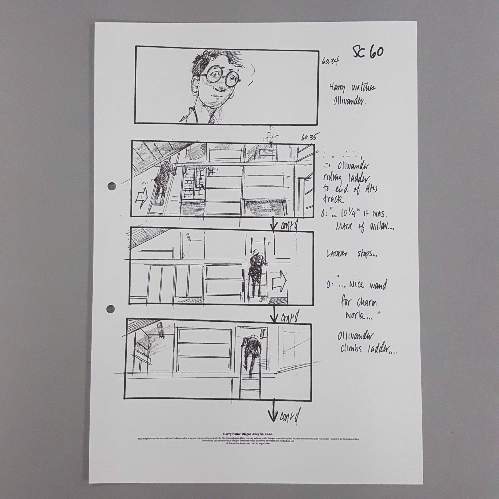 Harry Potter Original Film Storyboard Harry Watches Ollivander Willow Wand Scene