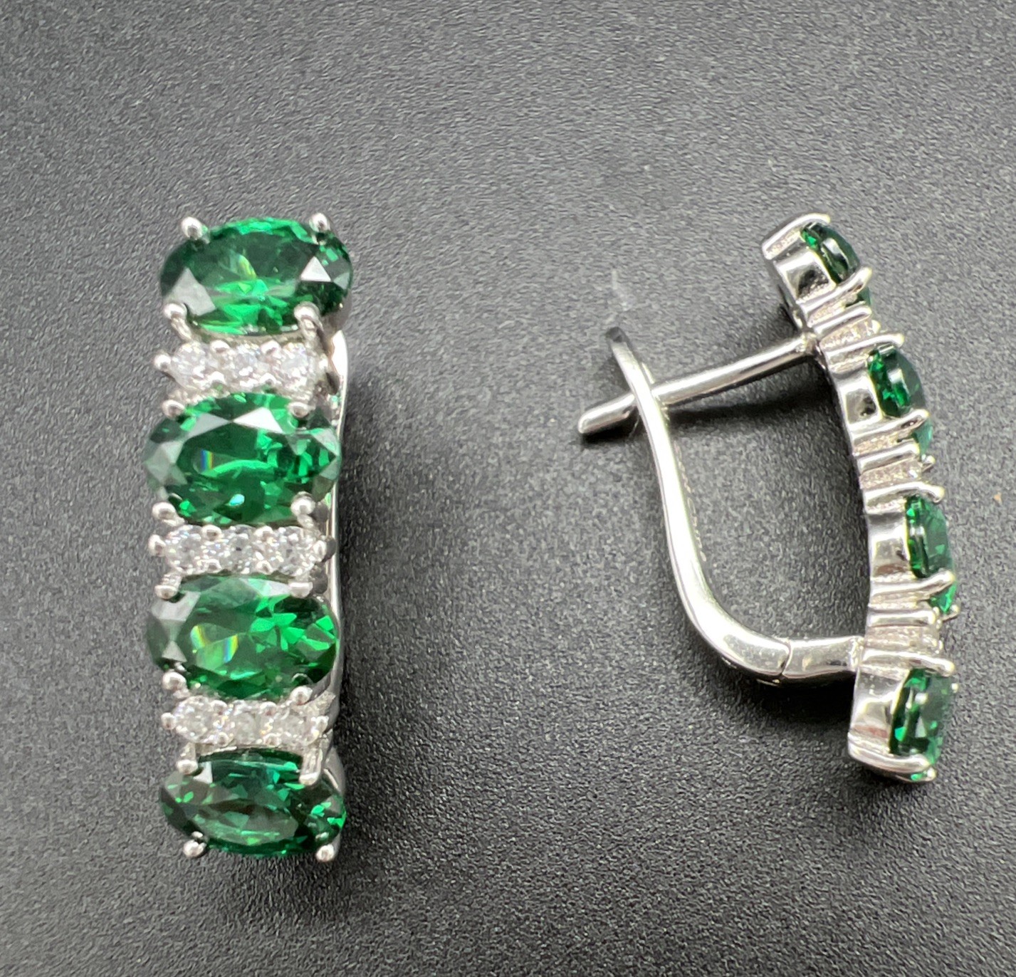 Chrome Diopside & CZ Sterling Silver 925 Huggie Hoop Earrings