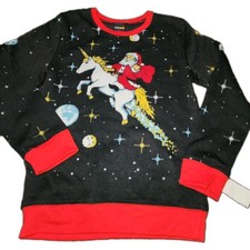Christmas Sweater Vintage Santa On Unicorn In Outer Space Size Youth Xl 14/16