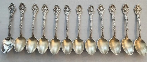 12 VERSAILLES GORHAM STERLING COFFEE OR DEMITASSE SPOONS, EARLY PRODUCTION