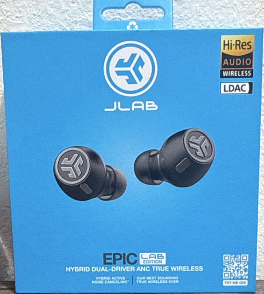 JLab Epic Lab Edition Wireless Bluetooth Earbuds Hybrid Noise Cancelling Black
