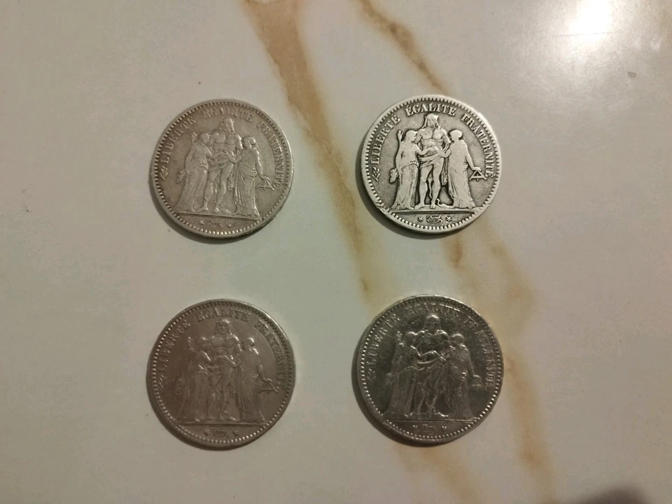 lot de 4 pieces argent de 5 franc hercule - Photo 2/2